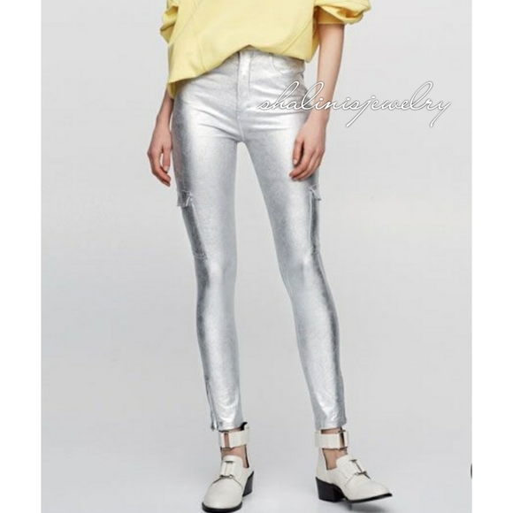 silver metallic jeans